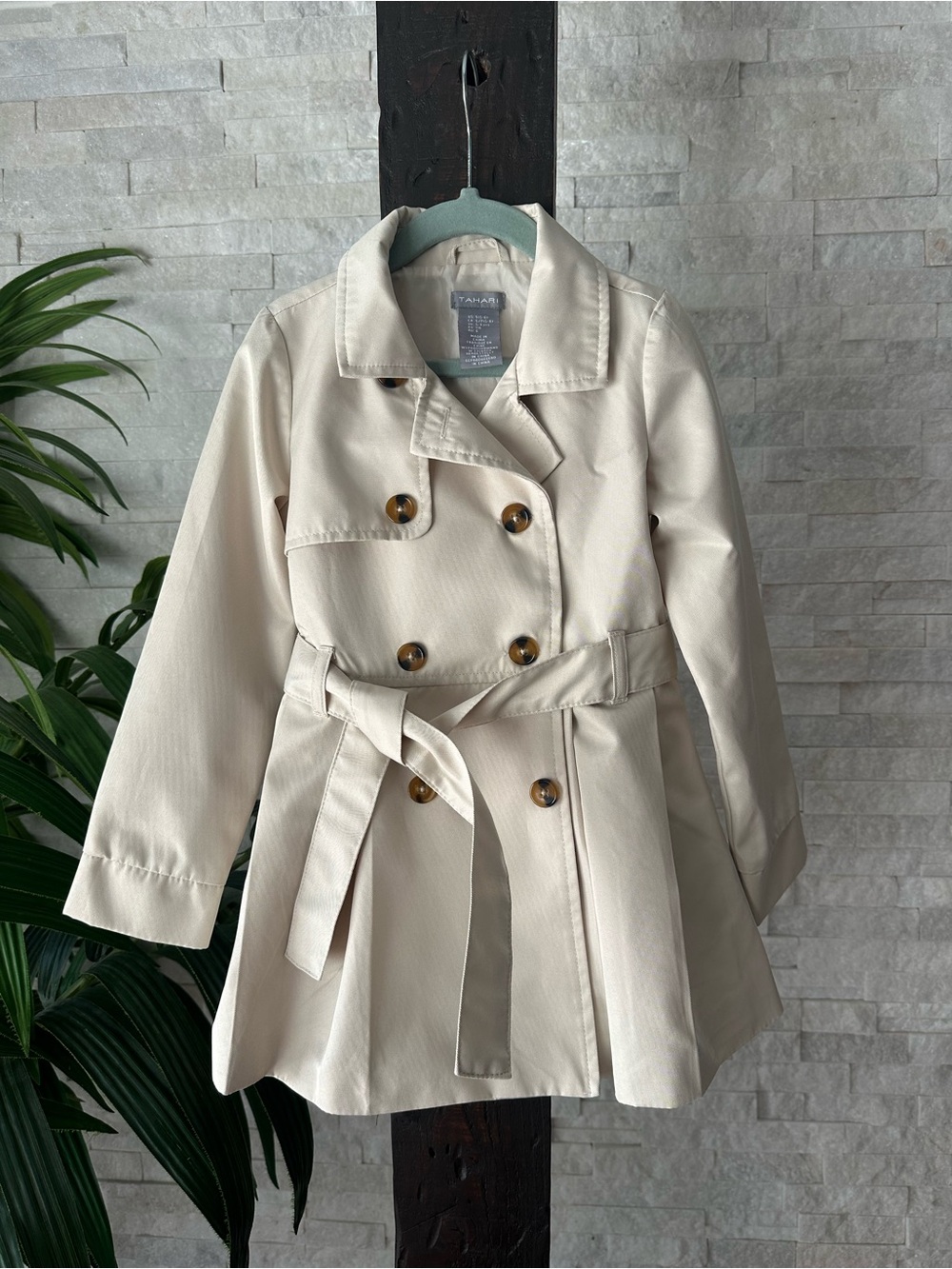 Tahari Cream Double-Breasted Heritage Trench Coat with Belt Girls Size 5